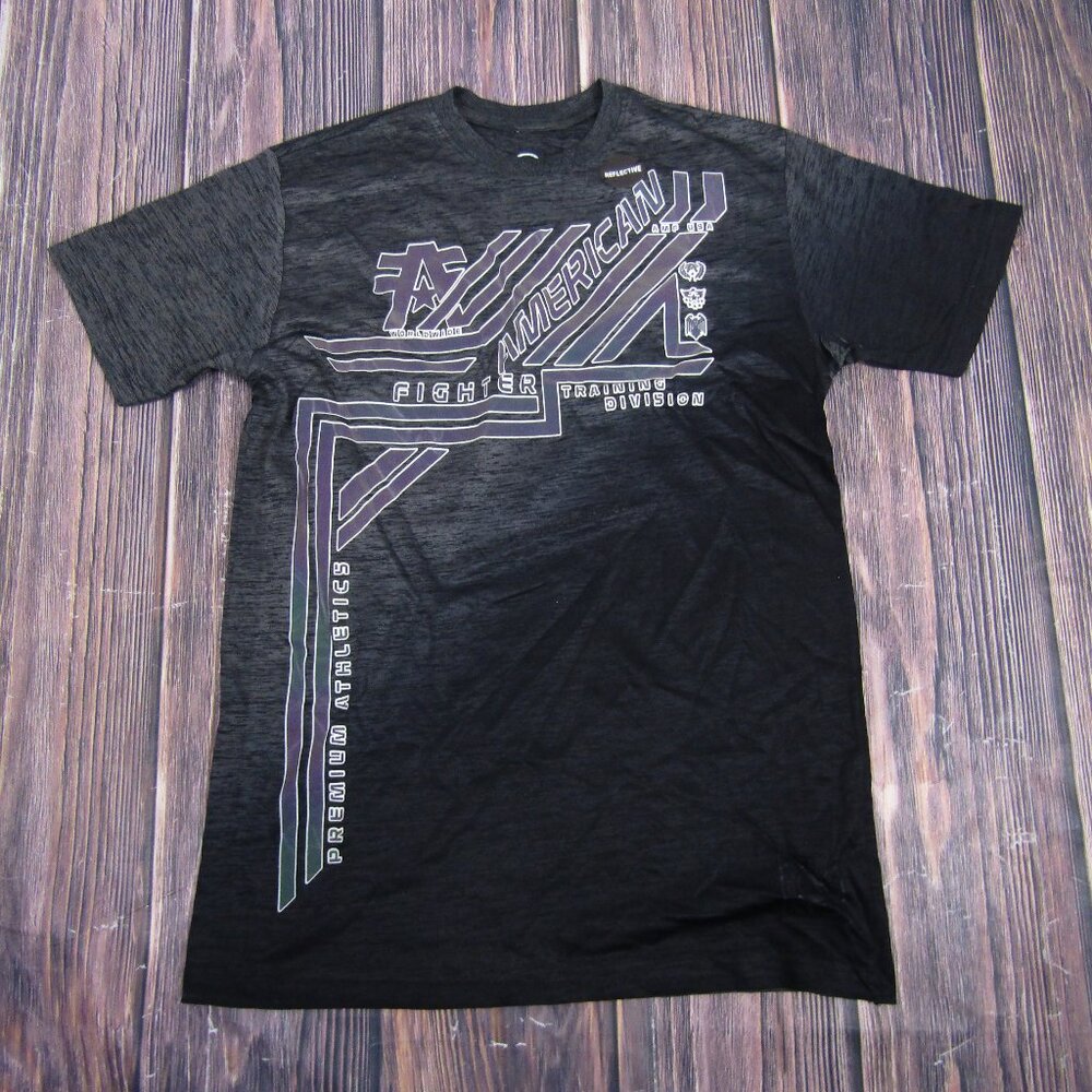 American Fighter T-Shirt Mens Medium Black Reflective Training Division Buckle